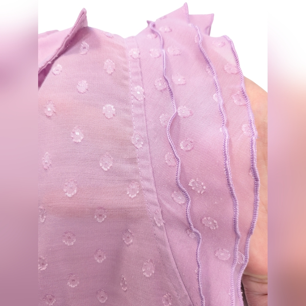 Lilly Pulitzer Swiss Dots Sheer Flutter Sleeve Side Slit Button Up Blouse Shirt - Picture 11 of 11